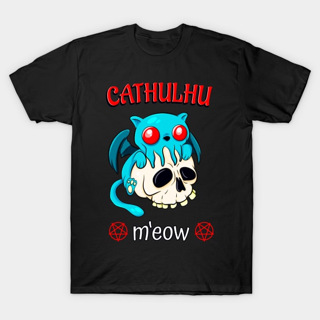 Cthulhu Cat Funny Horror Kawaii Cathulhu M'Eow T-Shirt by Foxxy Merch